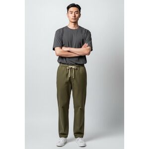 Frame Cotton Wide Trouser Mens M Army Green Pull On Drawstring New